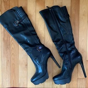 Guess black leather platform boots